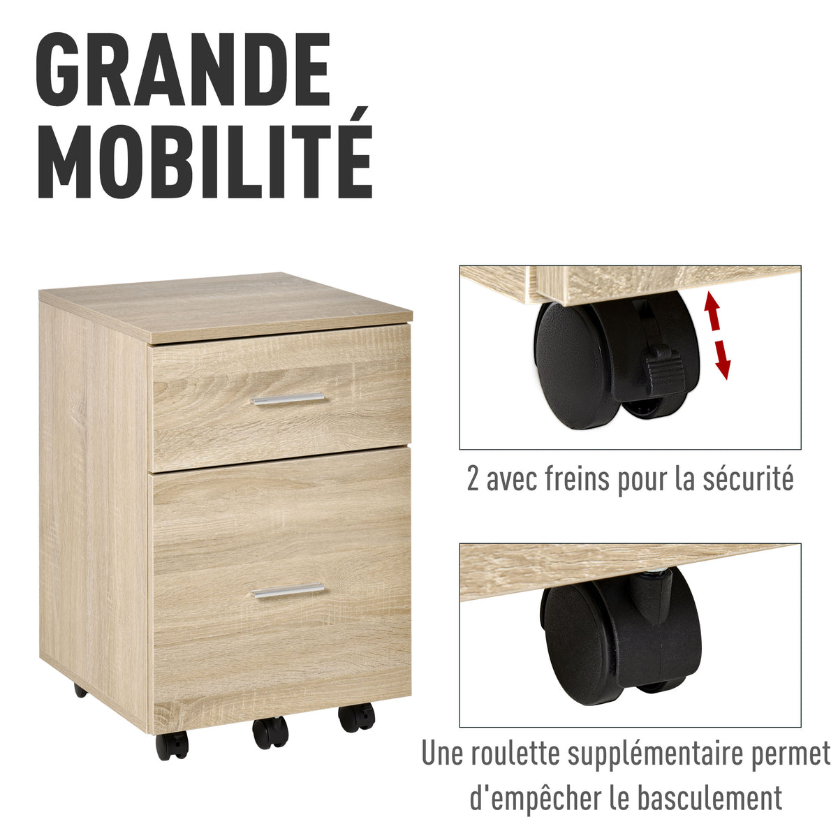 2-Drawer Mobile Office Cabinet – 5 Wheels