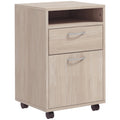 Rolling Office Cabinet with Drawer, Cupboard & File Holder – Oak