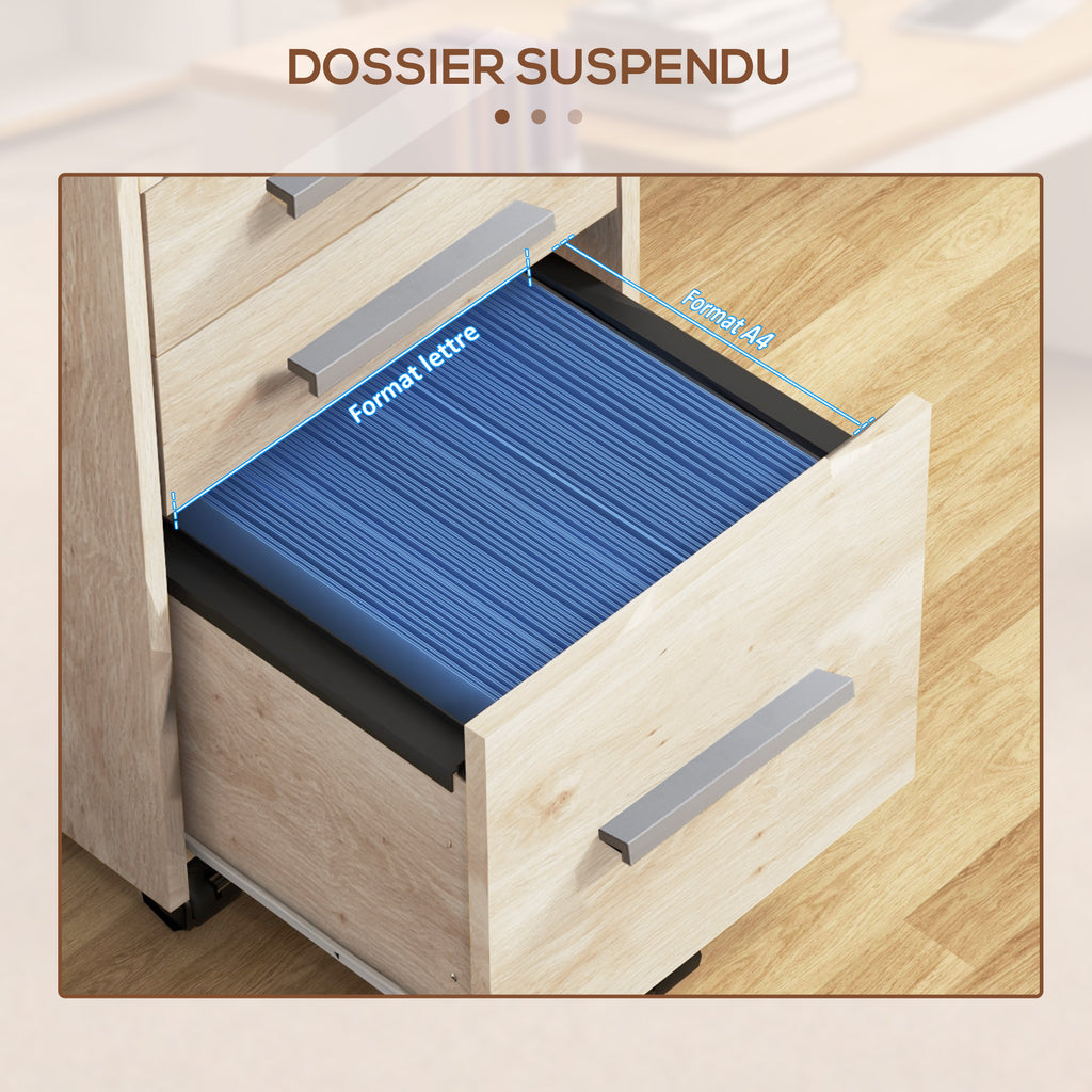 3-Drawer Lockable Rolling Office Cabinet – Beige