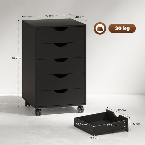 5-Drawer Mobile Office Cabinet – Black