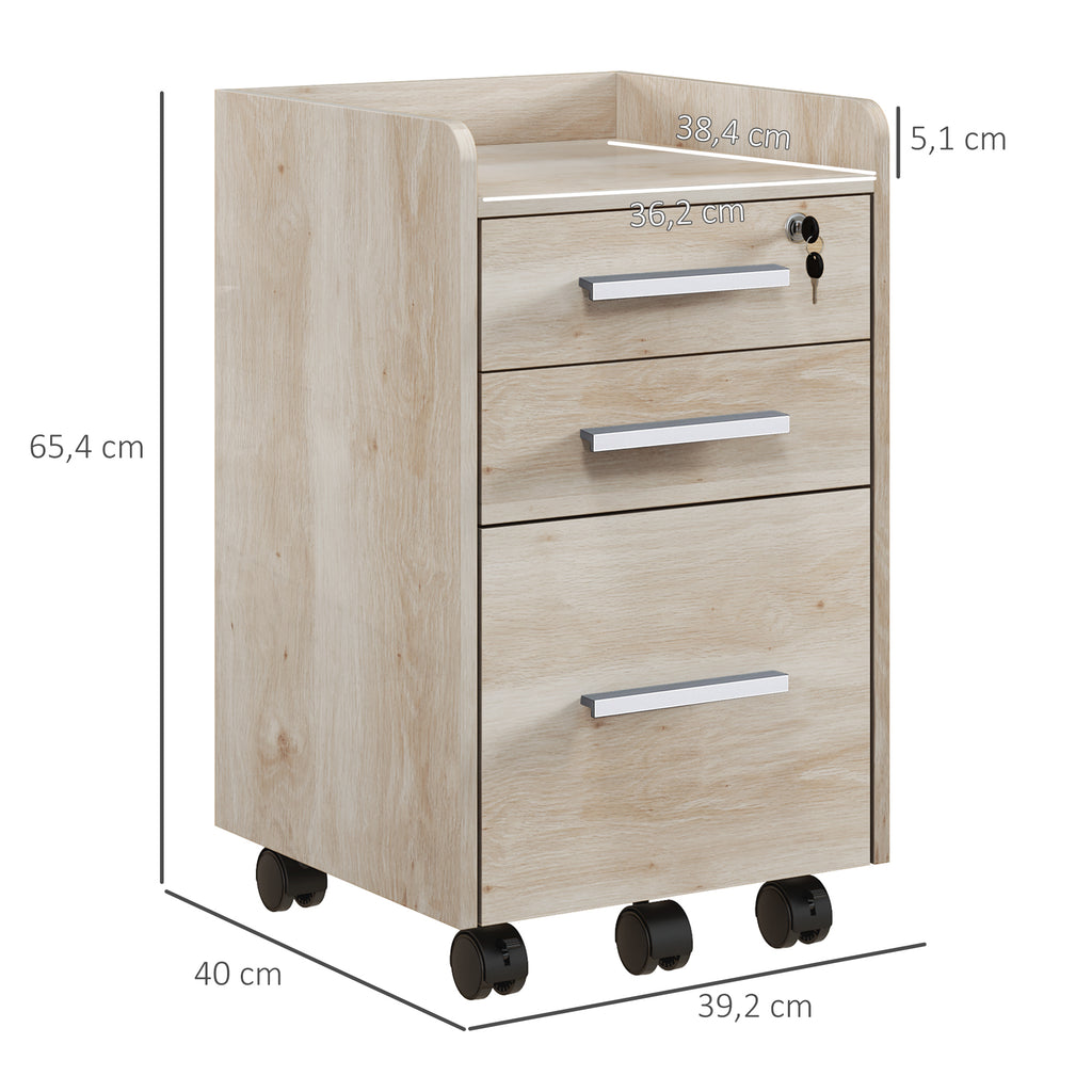 3-Drawer Lockable Rolling Office Cabinet – Beige