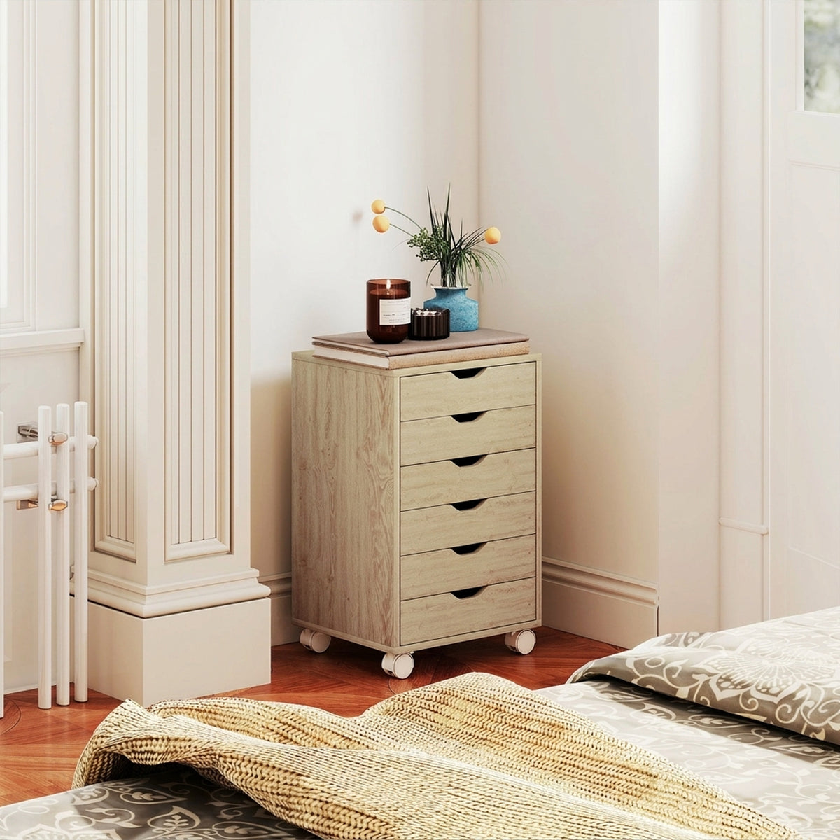 6-Drawer Silent Office Cabinet with Printer Stand – Oak
