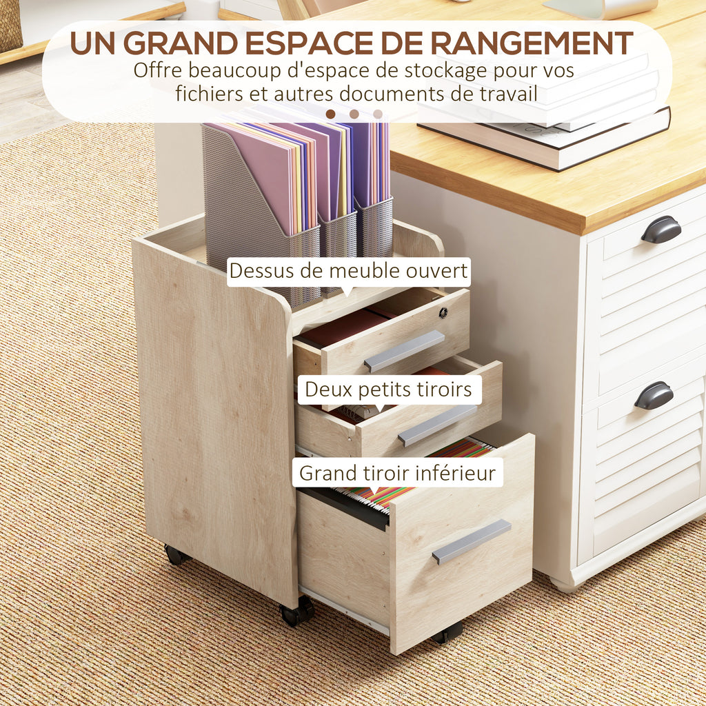 3-Drawer Lockable Rolling Office Cabinet – Beige