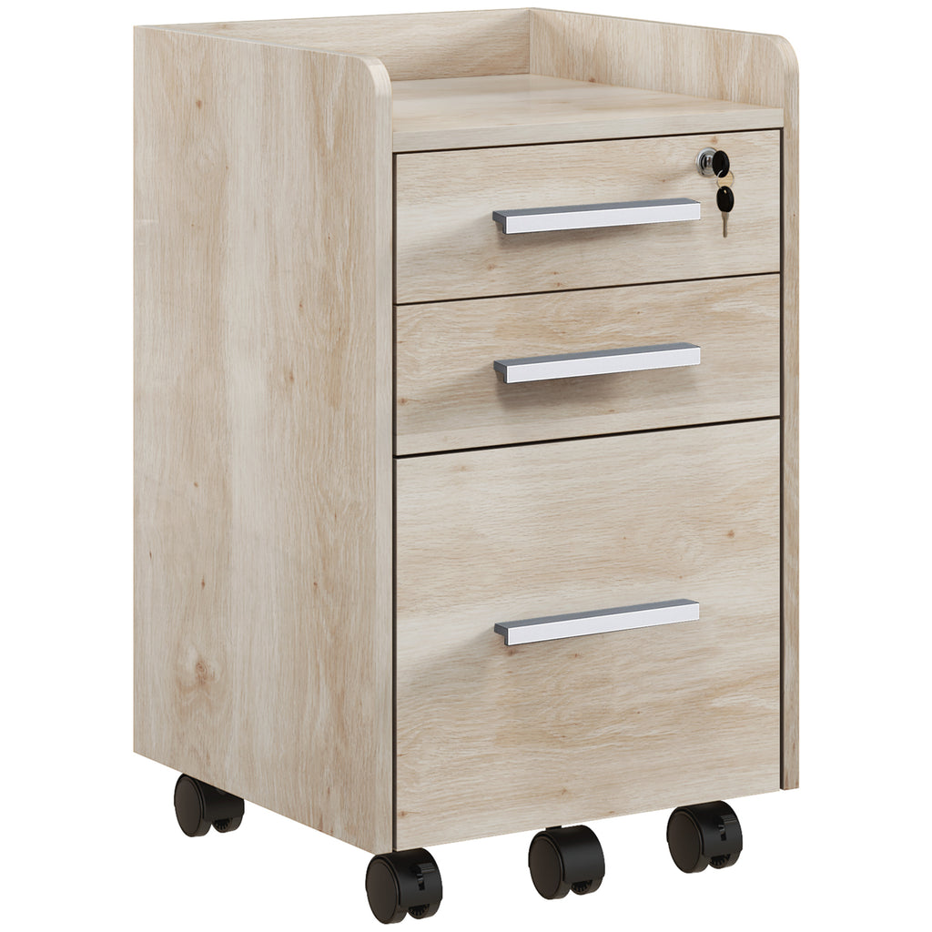 3-Drawer Lockable Rolling Office Cabinet – Beige