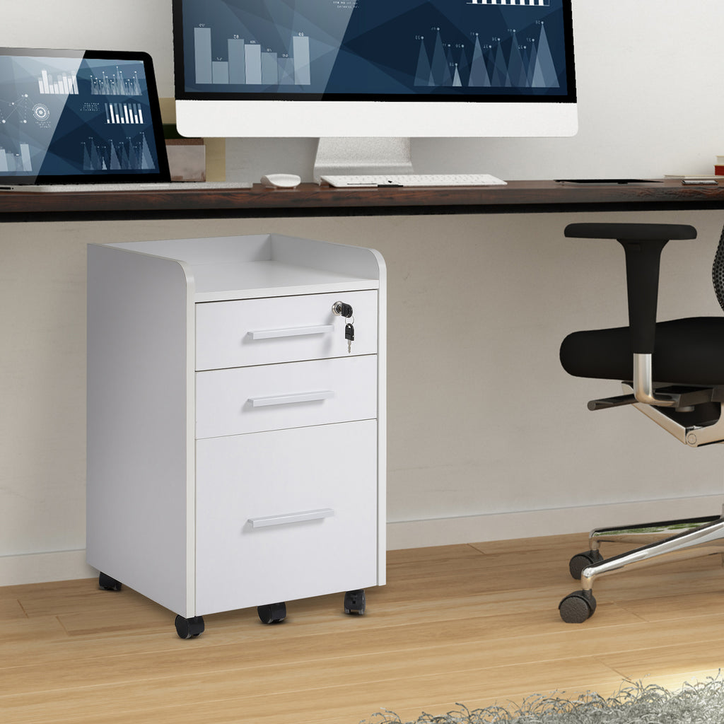 White 3-Drawer Rolling Filing Cabinet