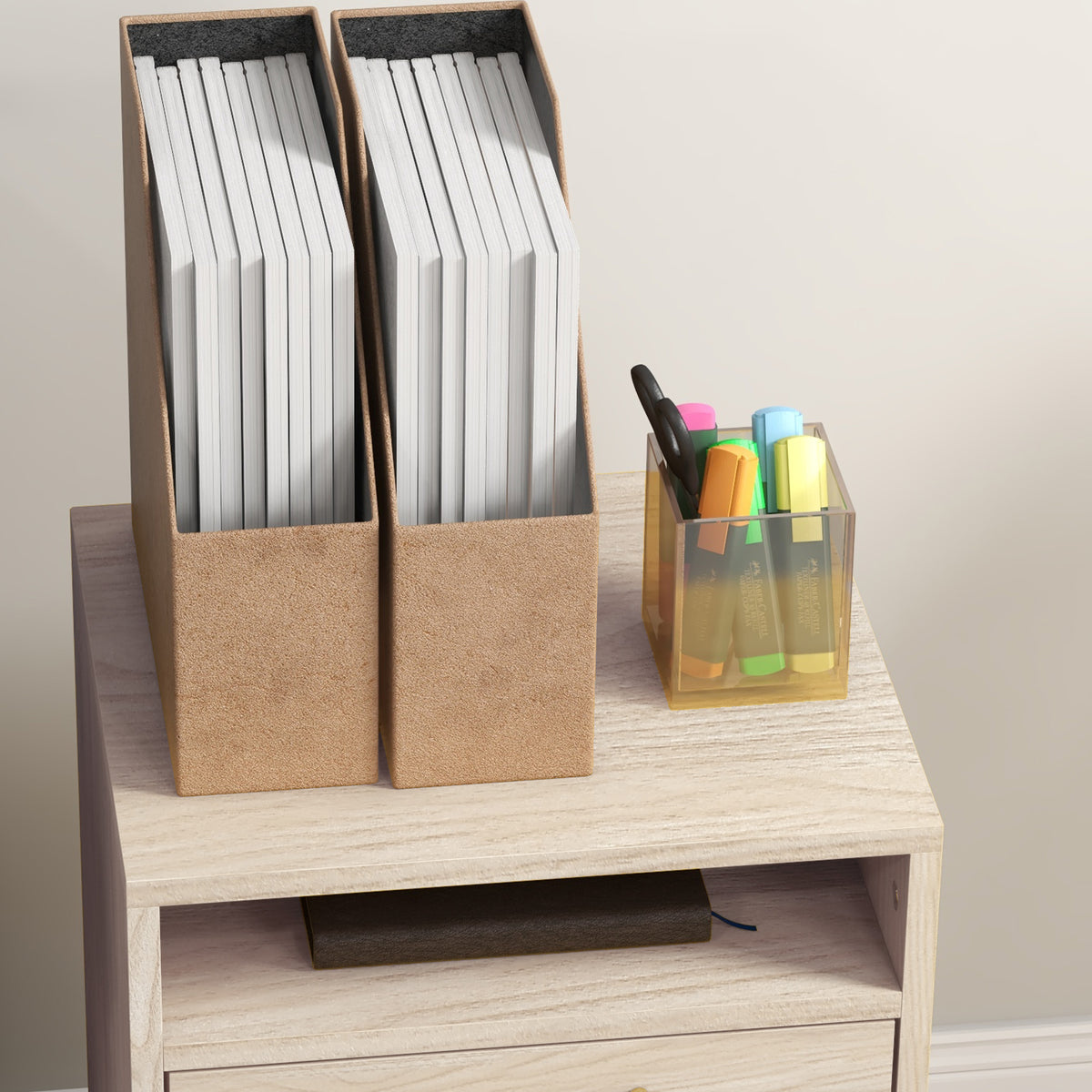 Rolling Office Cabinet with Drawer, Cupboard & File Holder – Oak