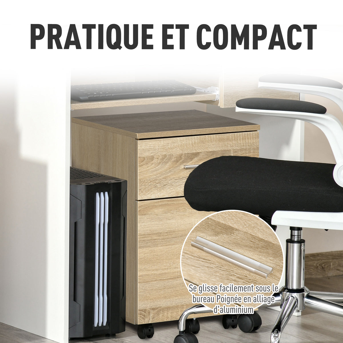 2-Drawer Mobile Office Cabinet – 5 Wheels