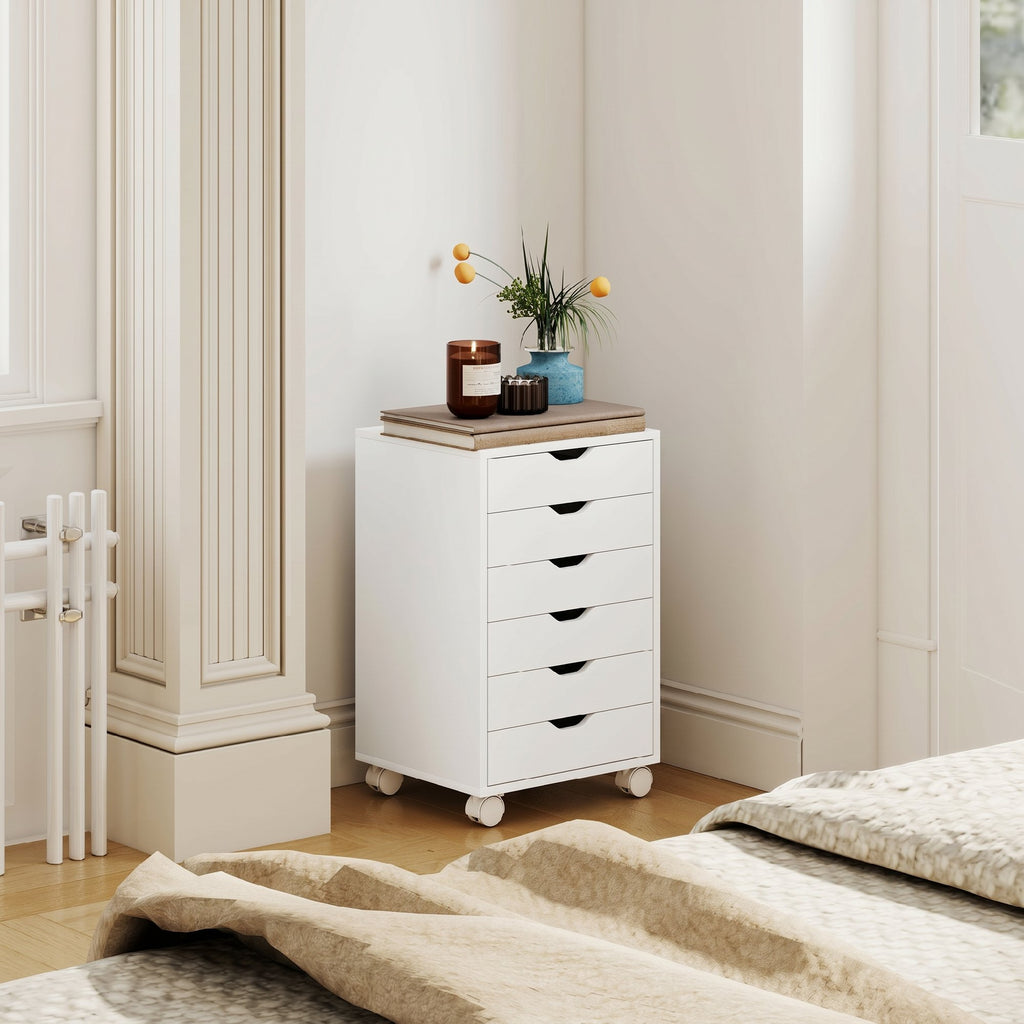 White 6-Drawer Rolling Office Cabinet with Printer Stand
