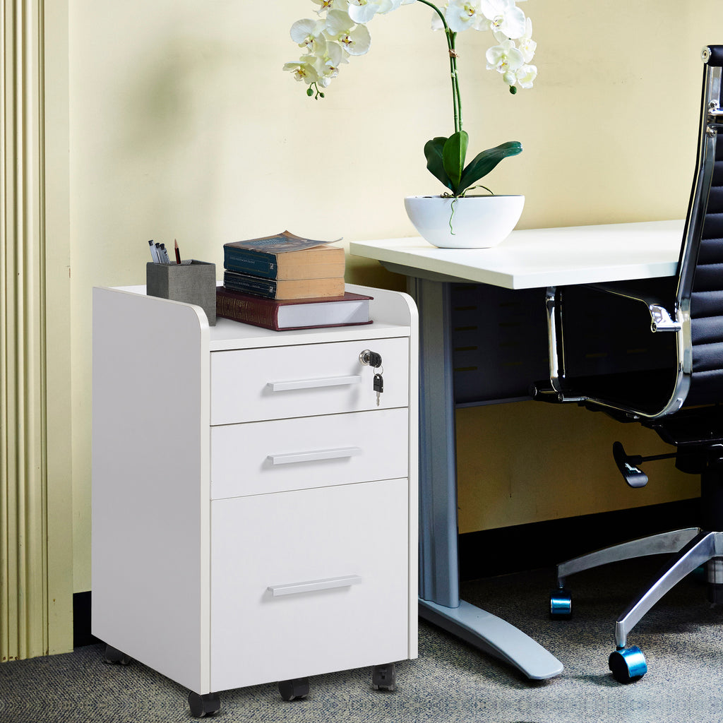 White 3-Drawer Rolling Filing Cabinet