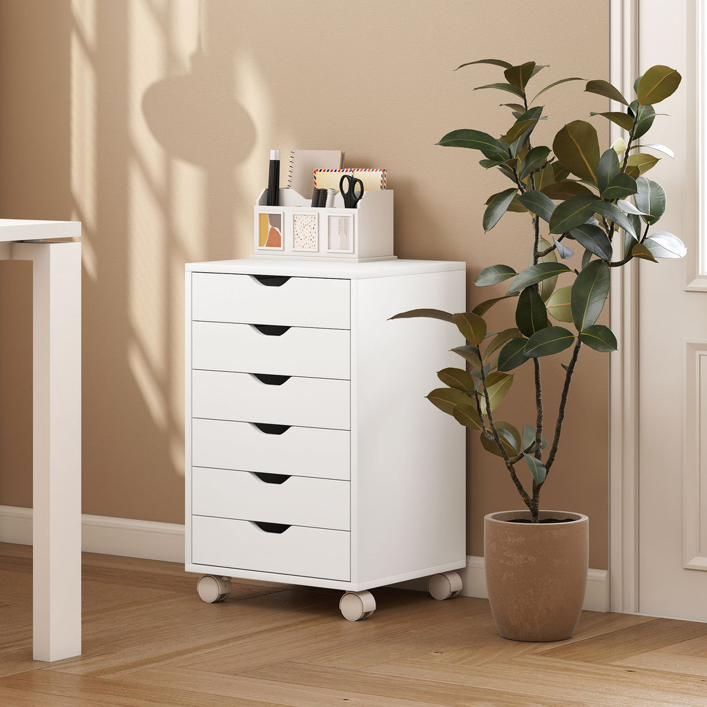 White 6-Drawer Rolling Office Cabinet with Printer Stand