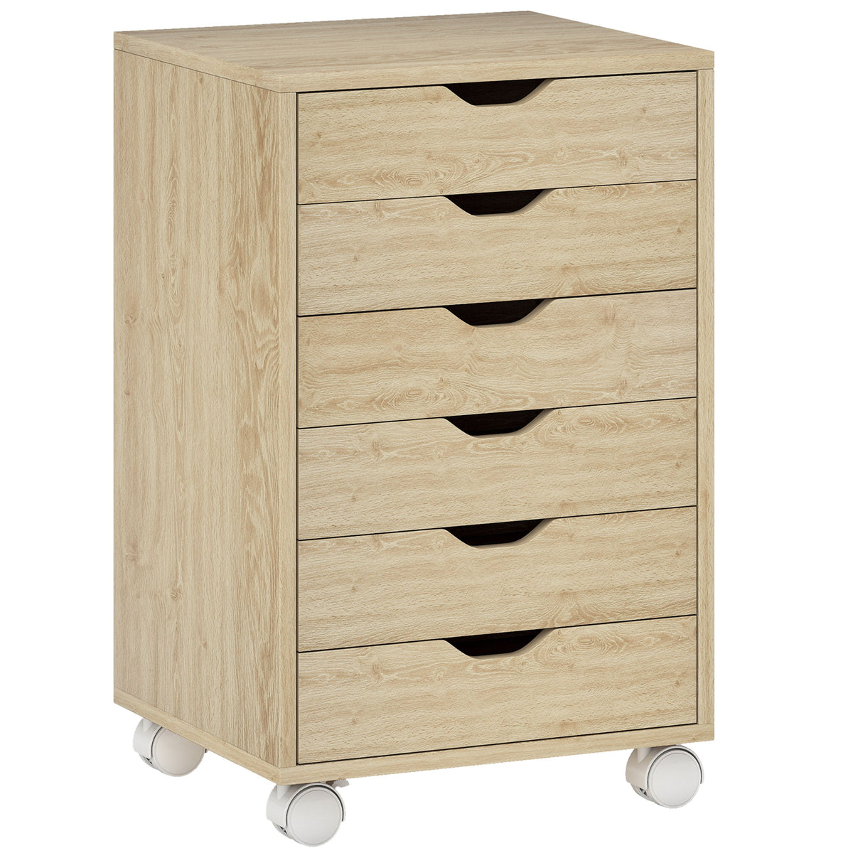 6-Drawer Silent Office Cabinet with Printer Stand – Oak